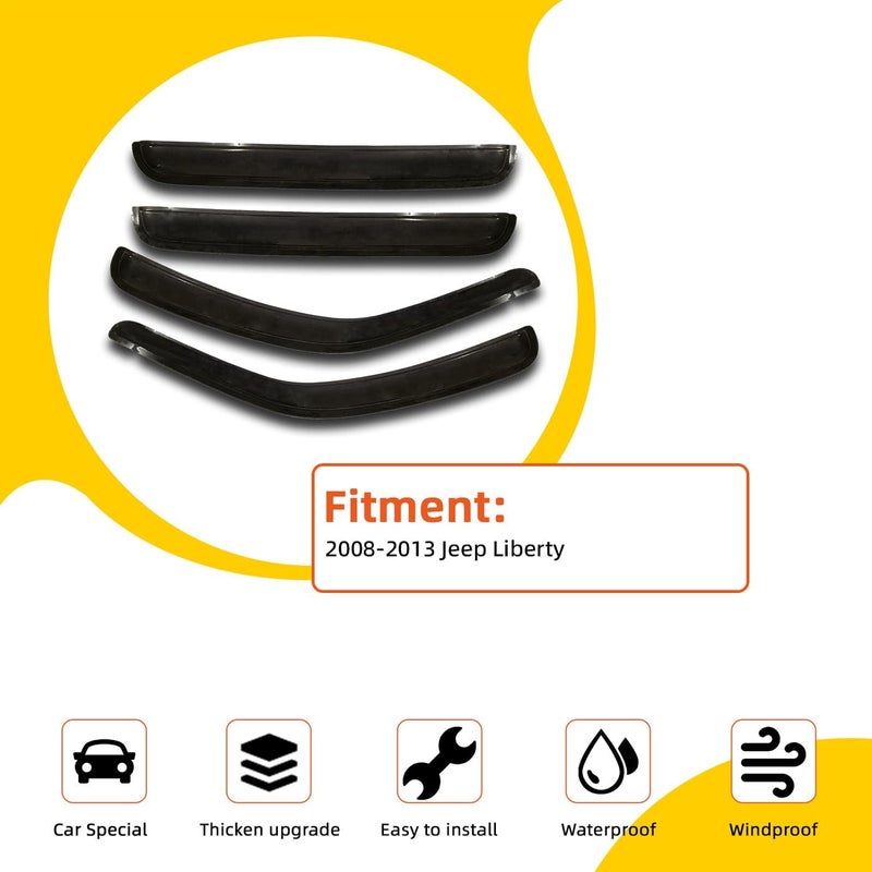 PLDDE Rain Guards Compatible with 2008-2013 Jeep Liberty KK Side Window Visor Wind Deflector Vent Visors Car Accessories Tape-On 4pcs - Image 3